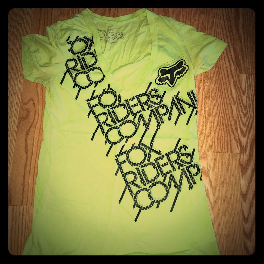 Juniors Lime Green Fox Riders T-shirt - Medium